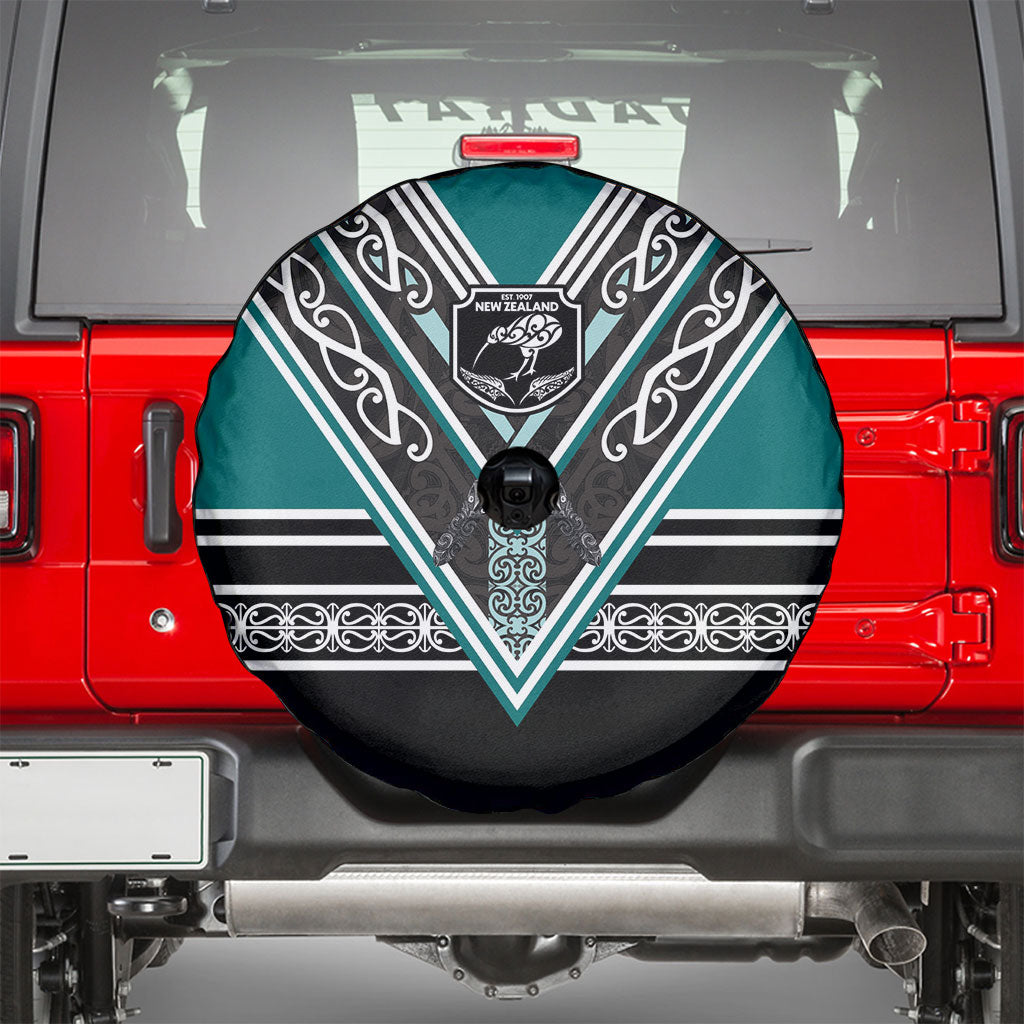 New Zealand Maori Rugby Spare Tire Cover Aotearoa Koru Geometric - Oceanic Color