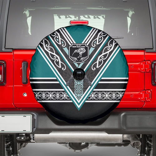New Zealand Maori Rugby Spare Tire Cover Aotearoa Koru Geometric - Oceanic Color