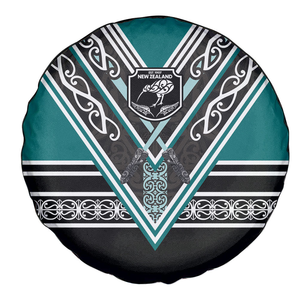 New Zealand Maori Rugby Spare Tire Cover Aotearoa Koru Geometric - Oceanic Color
