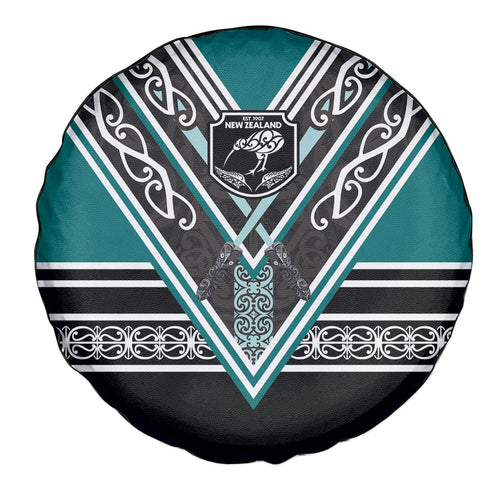 New Zealand Maori Rugby Spare Tire Cover Aotearoa Koru Geometric - Oceanic Color