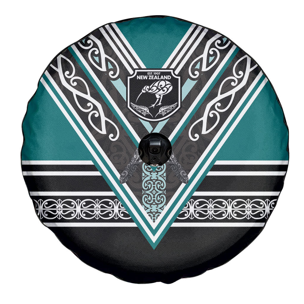 New Zealand Maori Rugby Spare Tire Cover Aotearoa Koru Geometric - Oceanic Color