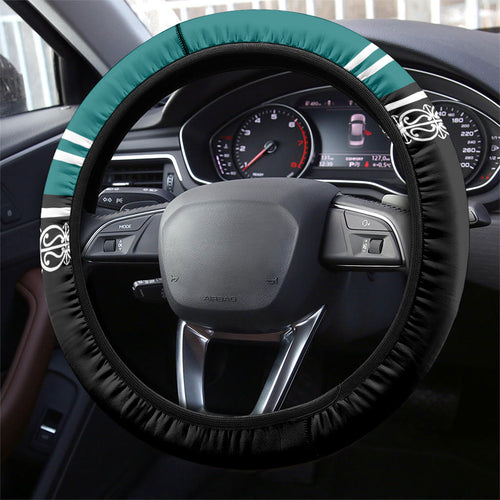 New Zealand Maori Rugby Steering Wheel Cover Aotearoa Koru Geometric - Oceanic Color