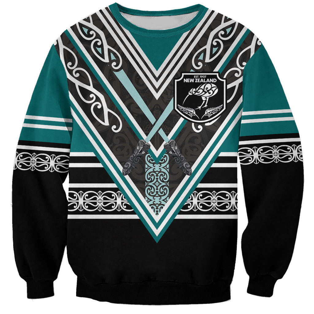 New Zealand Maori Rugby Custom Sweatshirt Aotearoa Koru Geometric - Oceanic Color