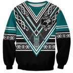 New Zealand Maori Rugby Custom Sweatshirt Aotearoa Koru Geometric - Oceanic Color