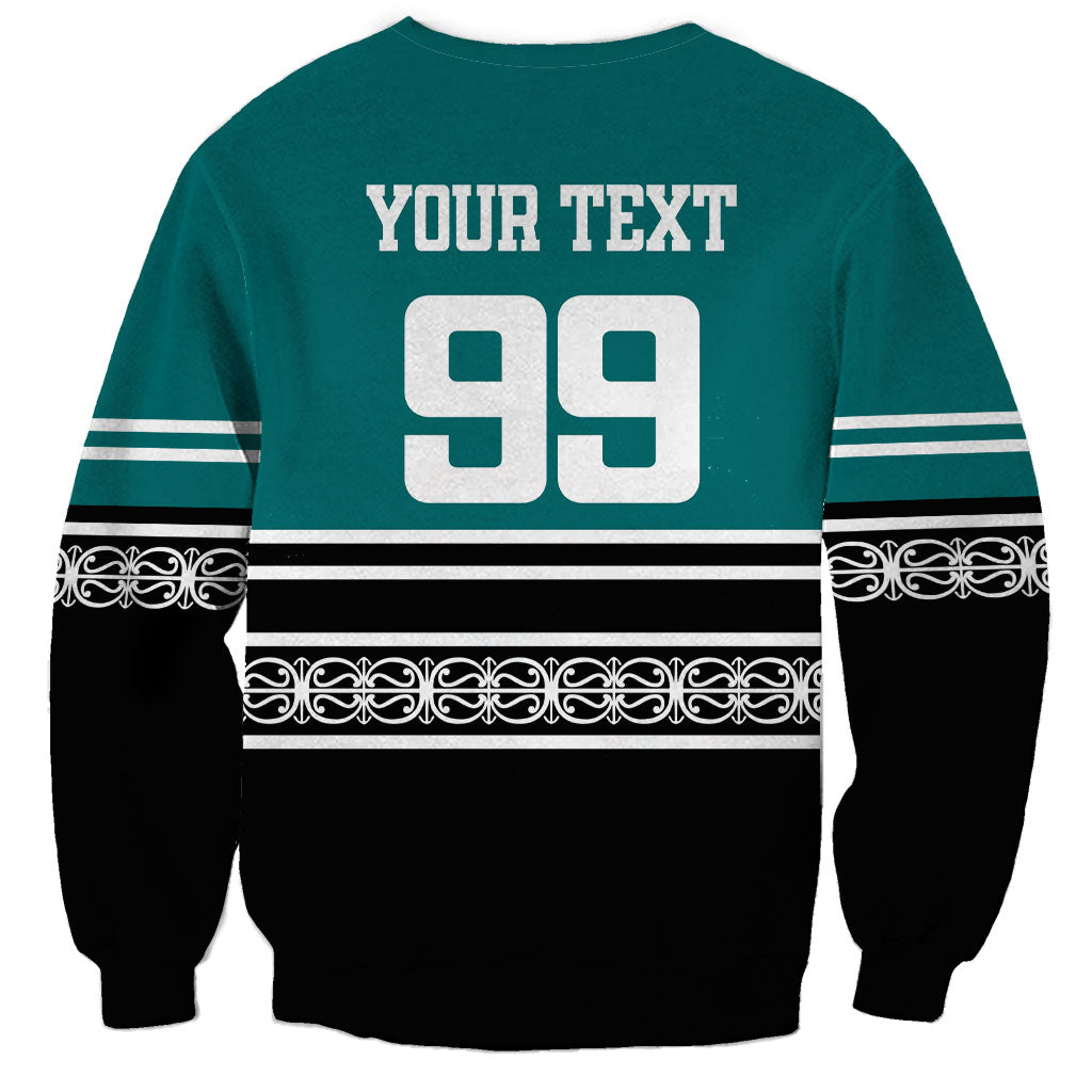 New Zealand Maori Rugby Custom Sweatshirt Aotearoa Koru Geometric - Oceanic Color