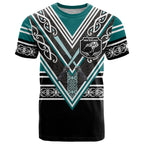 New Zealand Maori Rugby Custom T Shirt Aotearoa Koru Geometric - Oceanic Color