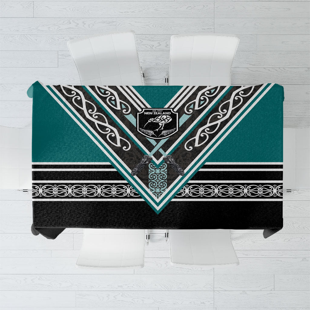 New Zealand Maori Rugby Tablecloth Aotearoa Koru Geometric - Oceanic Color