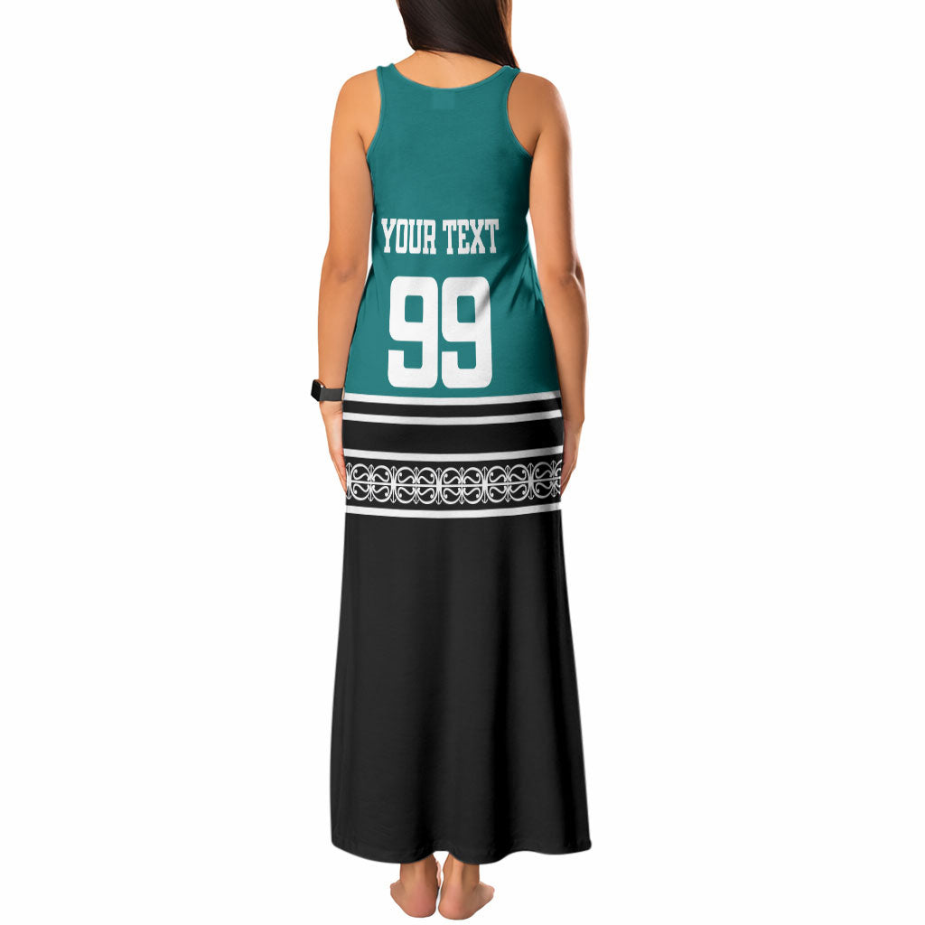 New Zealand Maori Rugby Custom Tank Maxi Dress Aotearoa Koru Geometric - Oceanic Color