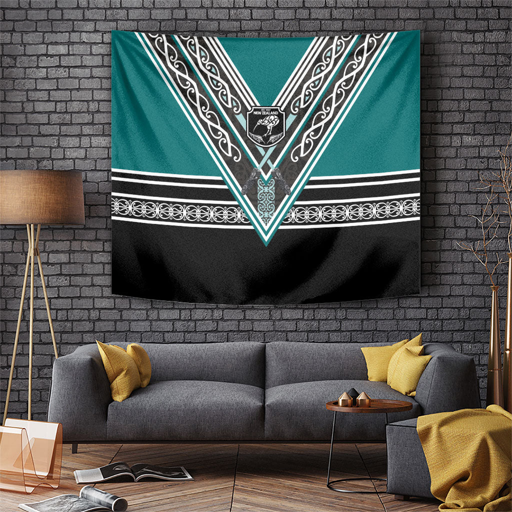 New Zealand Maori Rugby Tapestry Aotearoa Koru Geometric - Oceanic Color