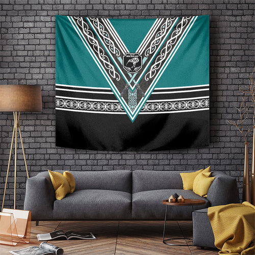 New Zealand Maori Rugby Tapestry Aotearoa Koru Geometric - Oceanic Color