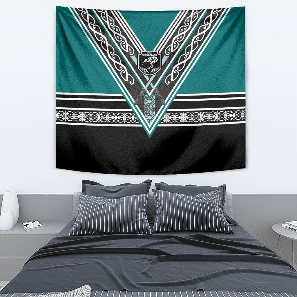 New Zealand Maori Rugby Tapestry Aotearoa Koru Geometric - Oceanic Color