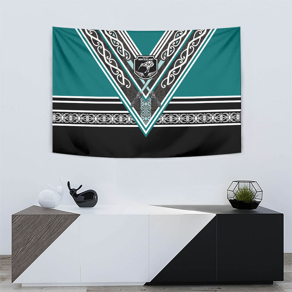 New Zealand Maori Rugby Tapestry Aotearoa Koru Geometric - Oceanic Color