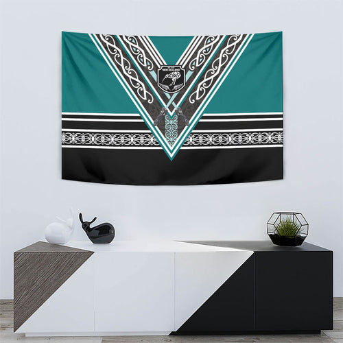 New Zealand Maori Rugby Tapestry Aotearoa Koru Geometric - Oceanic Color