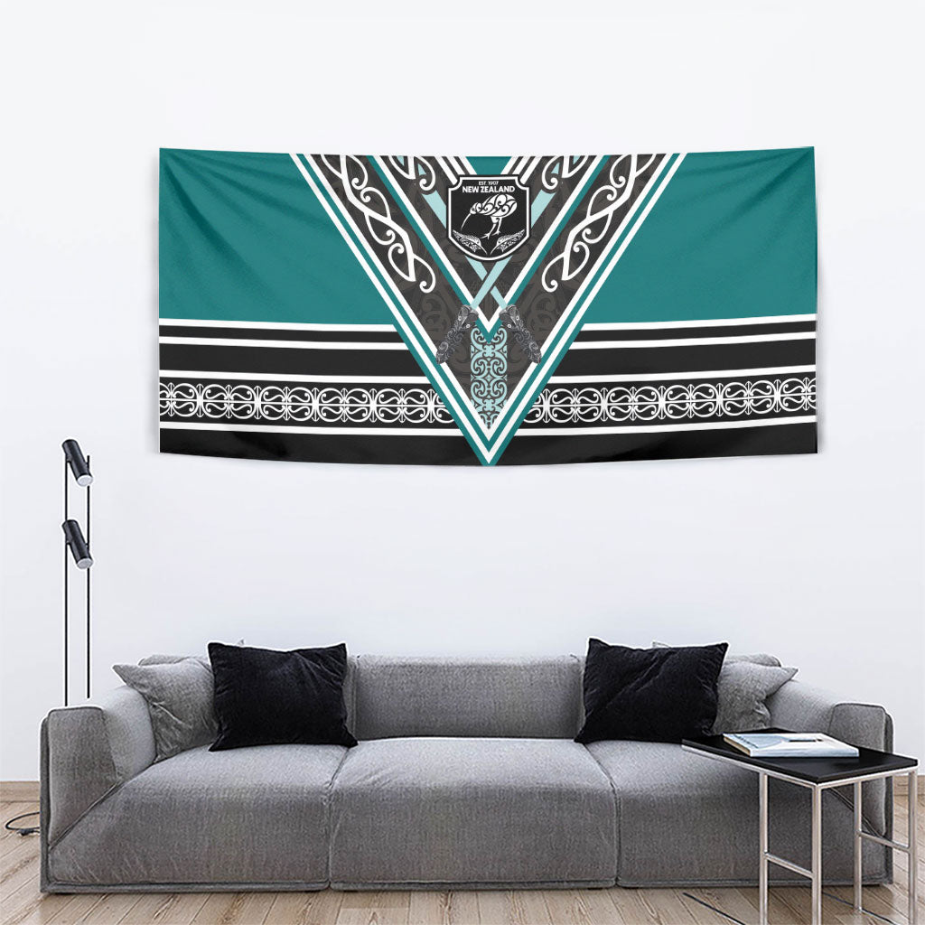 New Zealand Maori Rugby Tapestry Aotearoa Koru Geometric - Oceanic Color