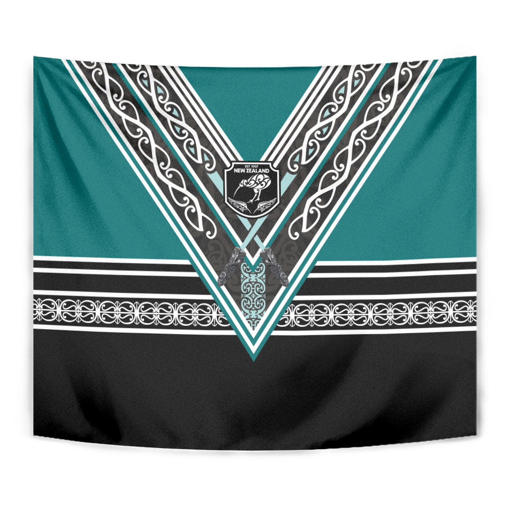 New Zealand Maori Rugby Tapestry Aotearoa Koru Geometric - Oceanic Color