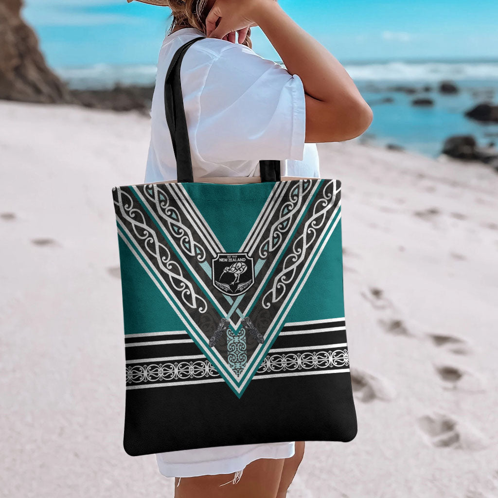 New Zealand Maori Rugby Tote Bag Aotearoa Koru Geometric - Oceanic Color