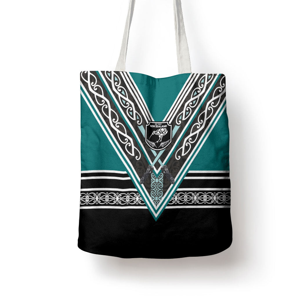New Zealand Maori Rugby Tote Bag Aotearoa Koru Geometric - Oceanic Color