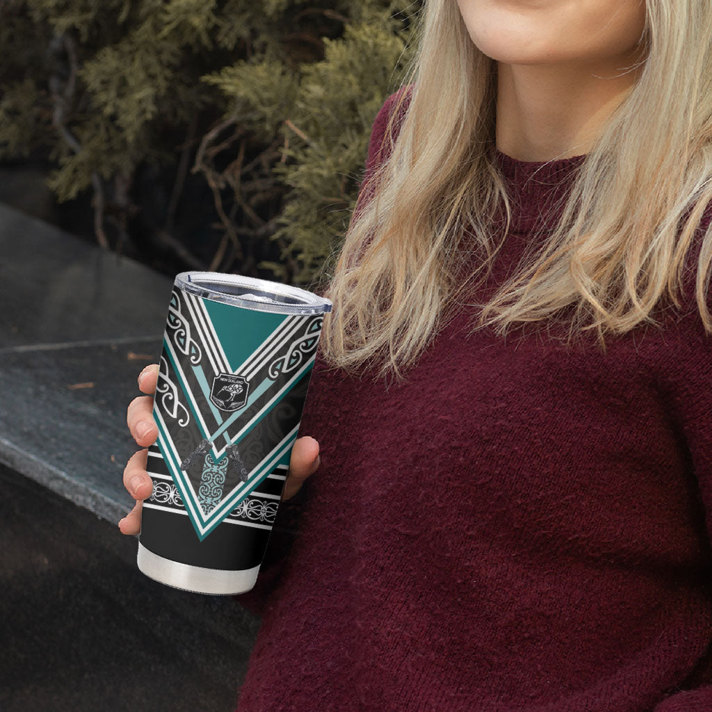 New Zealand Maori Rugby Tumbler Cup Aotearoa Koru Geometric - Oceanic Color