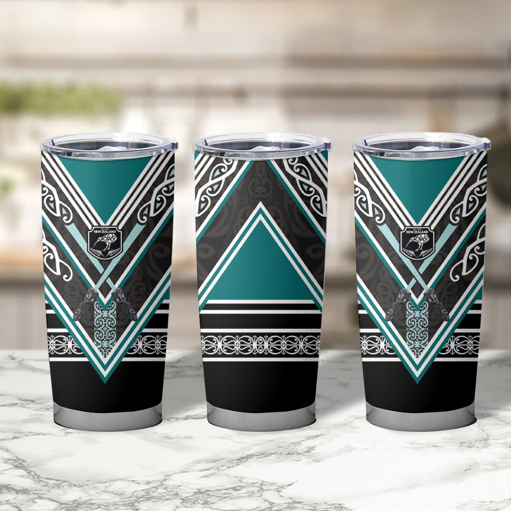 New Zealand Maori Rugby Tumbler Cup Aotearoa Koru Geometric - Oceanic Color