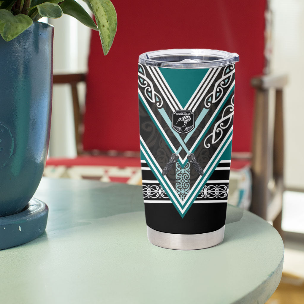 New Zealand Maori Rugby Tumbler Cup Aotearoa Koru Geometric - Oceanic Color