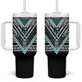 New Zealand Maori Rugby Tumbler With Handle Aotearoa Koru Geometric - Oceanic Color