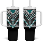 New Zealand Maori Rugby Tumbler With Handle Aotearoa Koru Geometric - Oceanic Color
