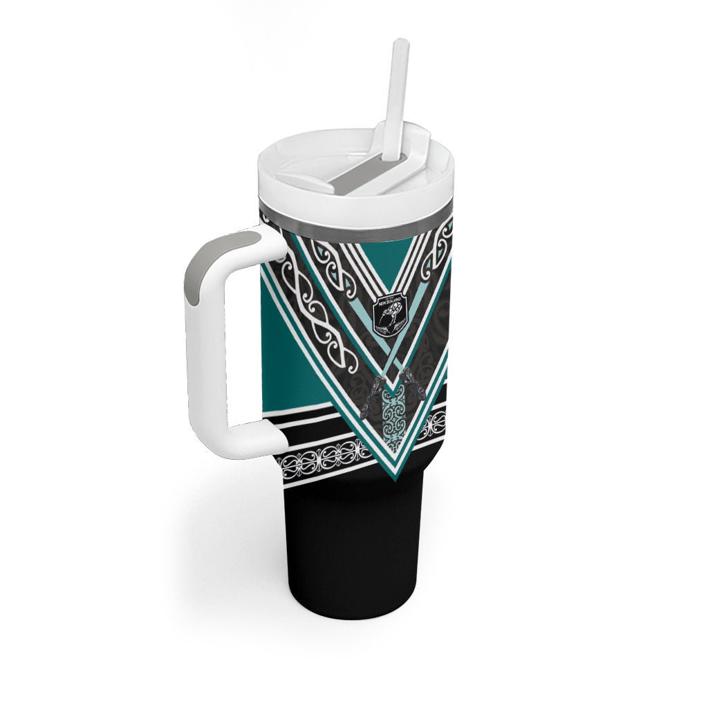 New Zealand Maori Rugby Tumbler With Handle Aotearoa Koru Geometric - Oceanic Color