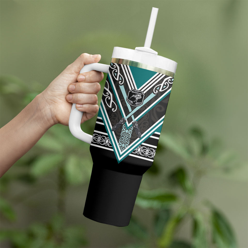 New Zealand Maori Rugby Tumbler With Handle Aotearoa Koru Geometric - Oceanic Color