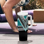 New Zealand Maori Rugby Tumbler With Handle Aotearoa Koru Geometric - Oceanic Color