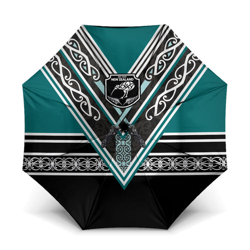 New Zealand Maori Rugby Umbrella Aotearoa Koru Geometric - Oceanic Color