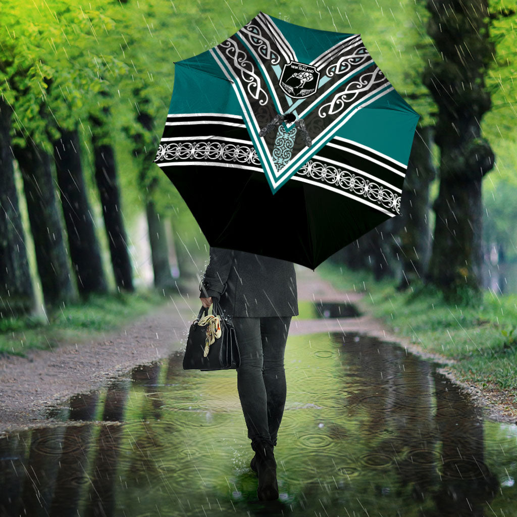 New Zealand Maori Rugby Umbrella Aotearoa Koru Geometric - Oceanic Color
