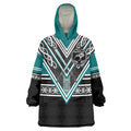 New Zealand Maori Rugby Custom Wearable Blanket Hoodie Aotearoa Koru Geometric - Oceanic Color