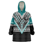 New Zealand Maori Rugby Custom Wearable Blanket Hoodie Aotearoa Koru Geometric - Oceanic Color