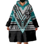 New Zealand Maori Rugby Custom Wearable Blanket Hoodie Aotearoa Koru Geometric - Oceanic Color