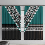 New Zealand Maori Rugby Window Curtain Aotearoa Koru Geometric - Oceanic Color