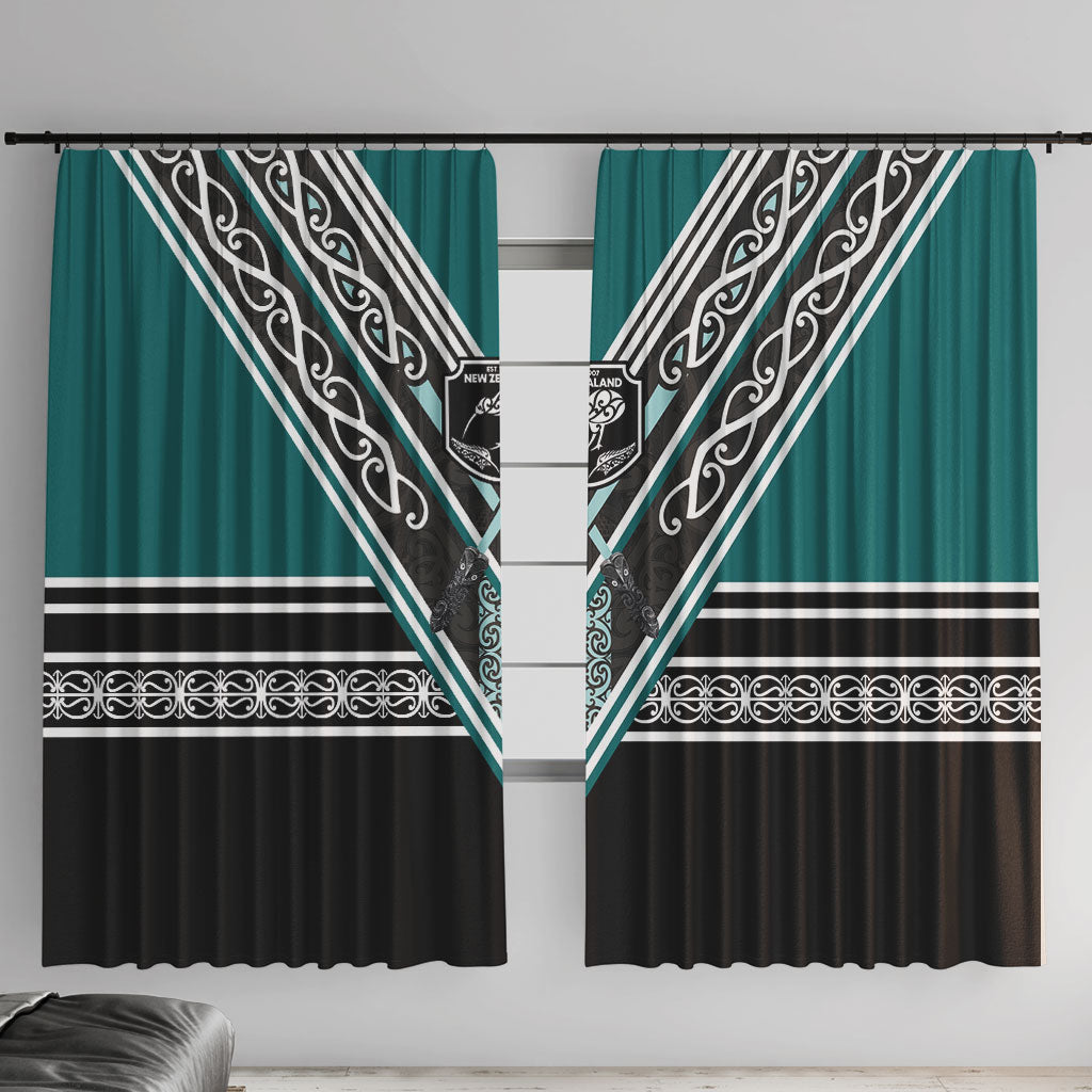 New Zealand Maori Rugby Window Curtain Aotearoa Koru Geometric - Oceanic Color