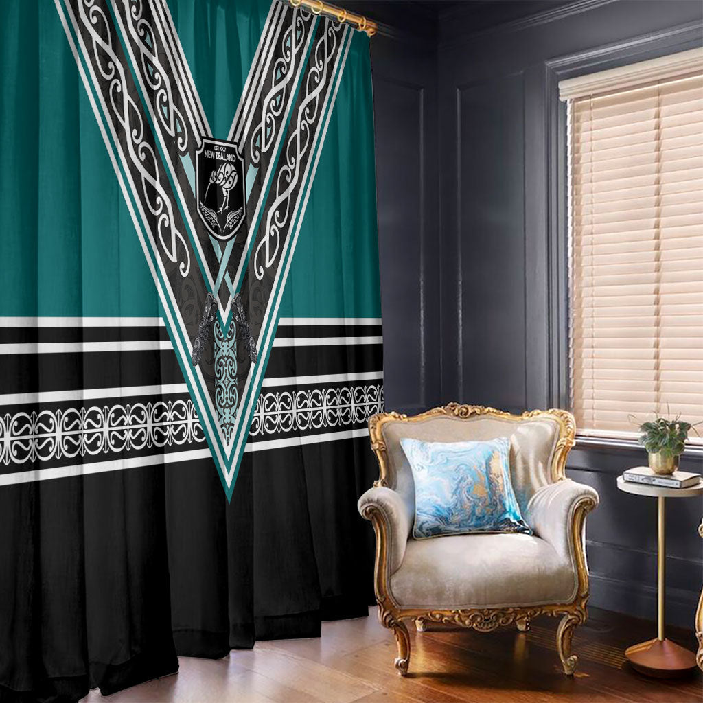 New Zealand Maori Rugby Window Curtain Aotearoa Koru Geometric - Oceanic Color