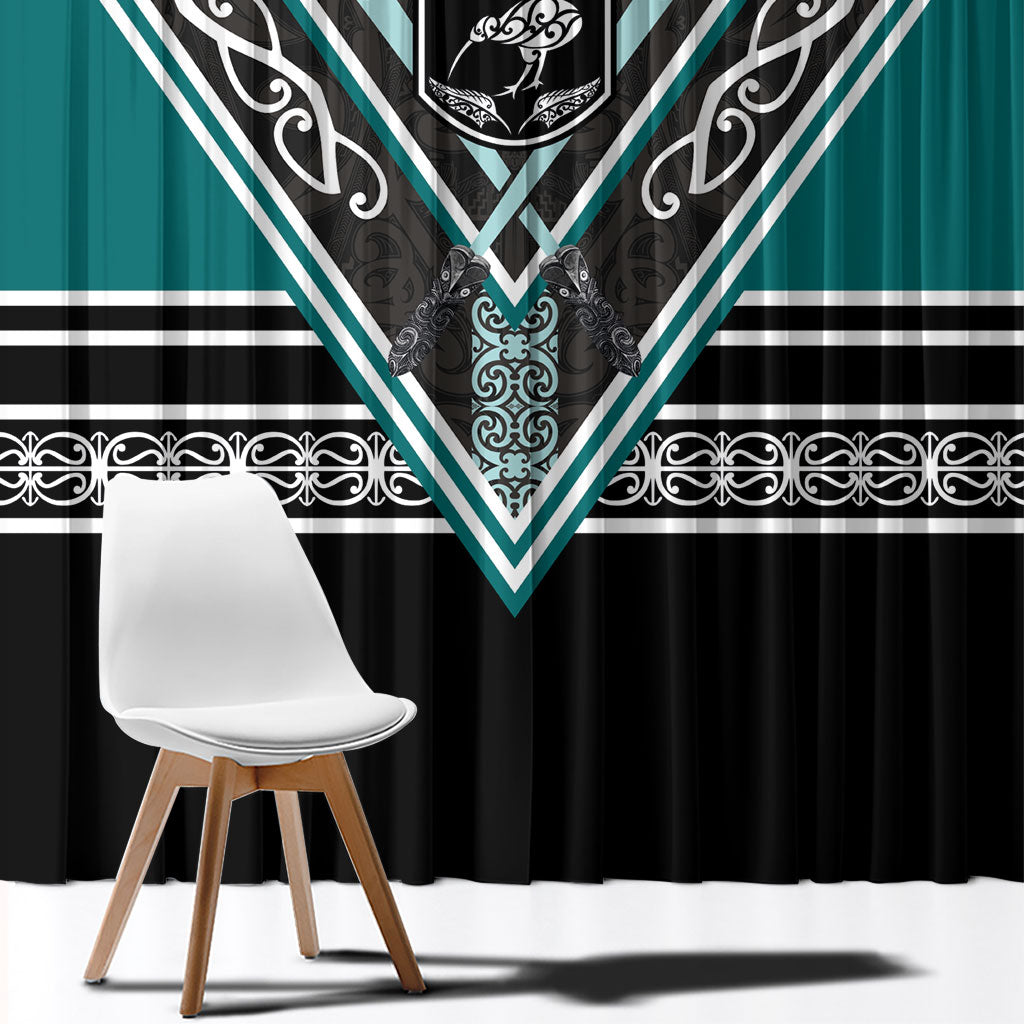 New Zealand Maori Rugby Window Curtain Aotearoa Koru Geometric - Oceanic Color