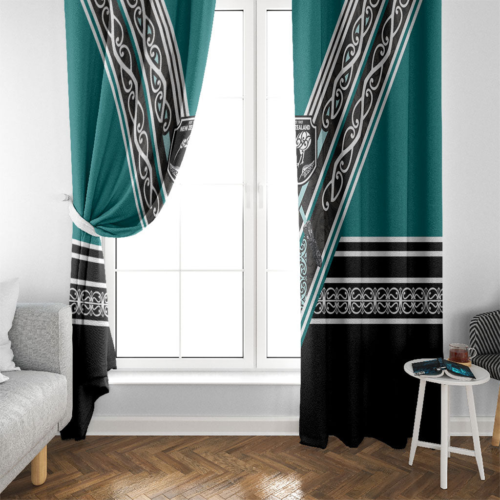 New Zealand Maori Rugby Window Curtain Aotearoa Koru Geometric - Oceanic Color