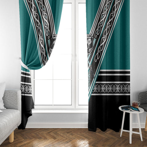 New Zealand Maori Rugby Window Curtain Aotearoa Koru Geometric - Oceanic Color