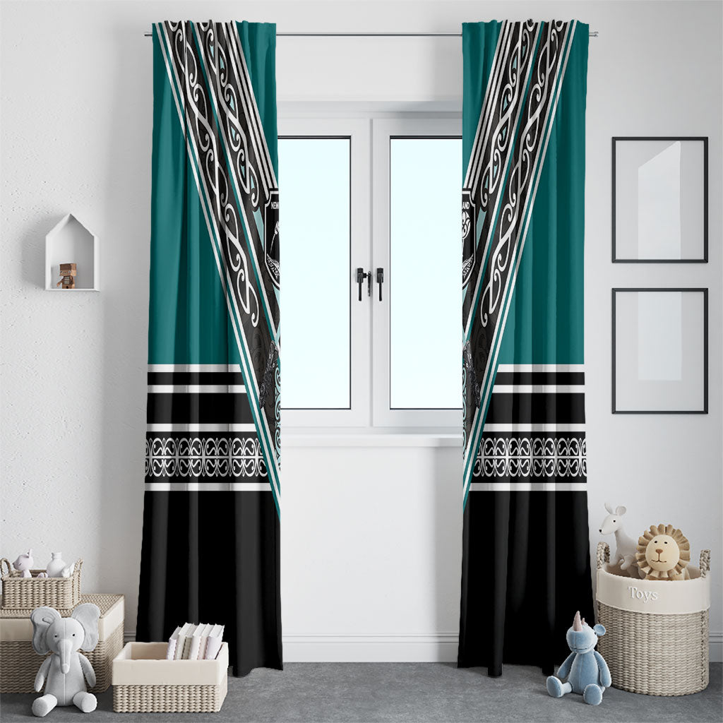 New Zealand Maori Rugby Window Curtain Aotearoa Koru Geometric - Oceanic Color