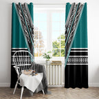 New Zealand Maori Rugby Window Curtain Aotearoa Koru Geometric - Oceanic Color