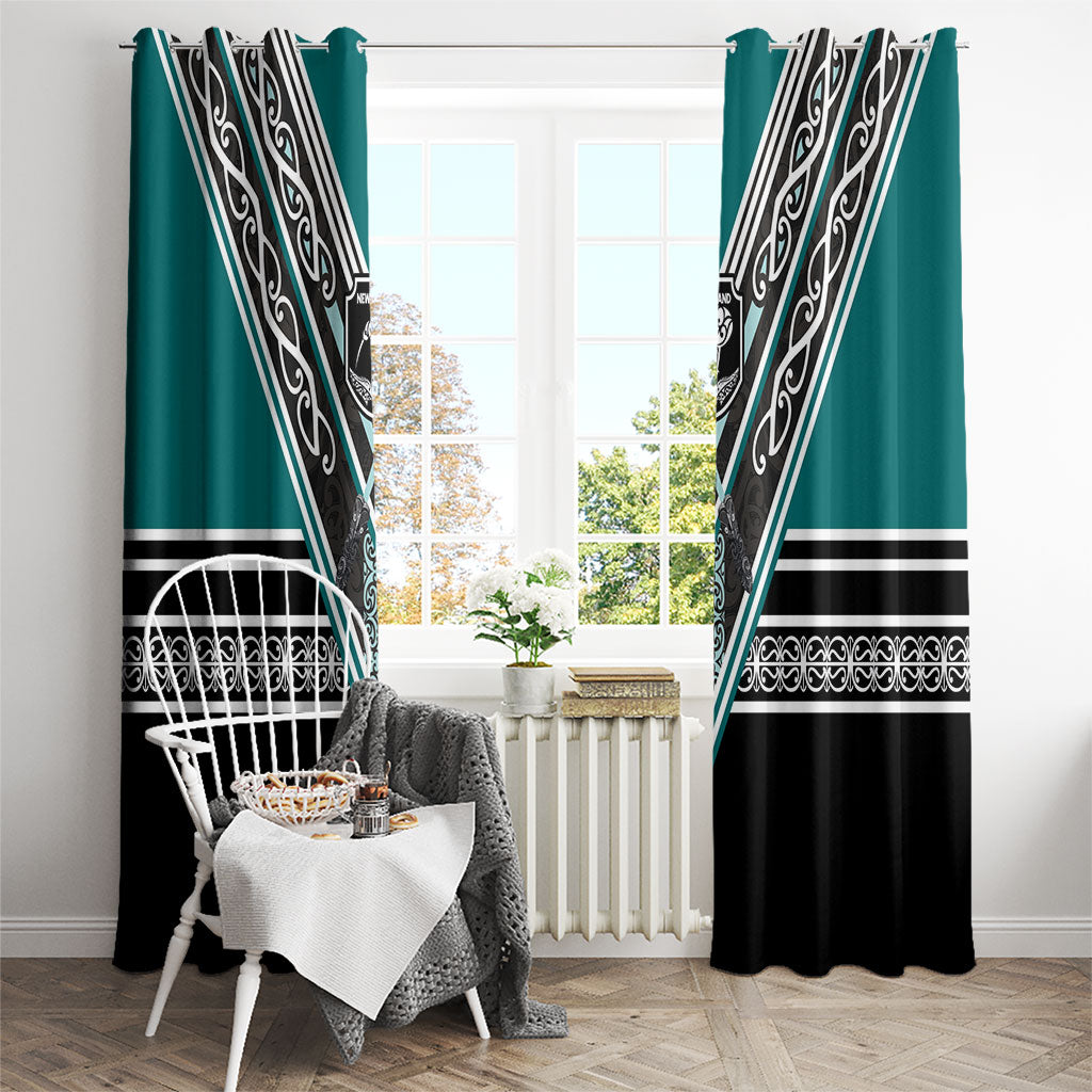 New Zealand Maori Rugby Window Curtain Aotearoa Koru Geometric - Oceanic Color