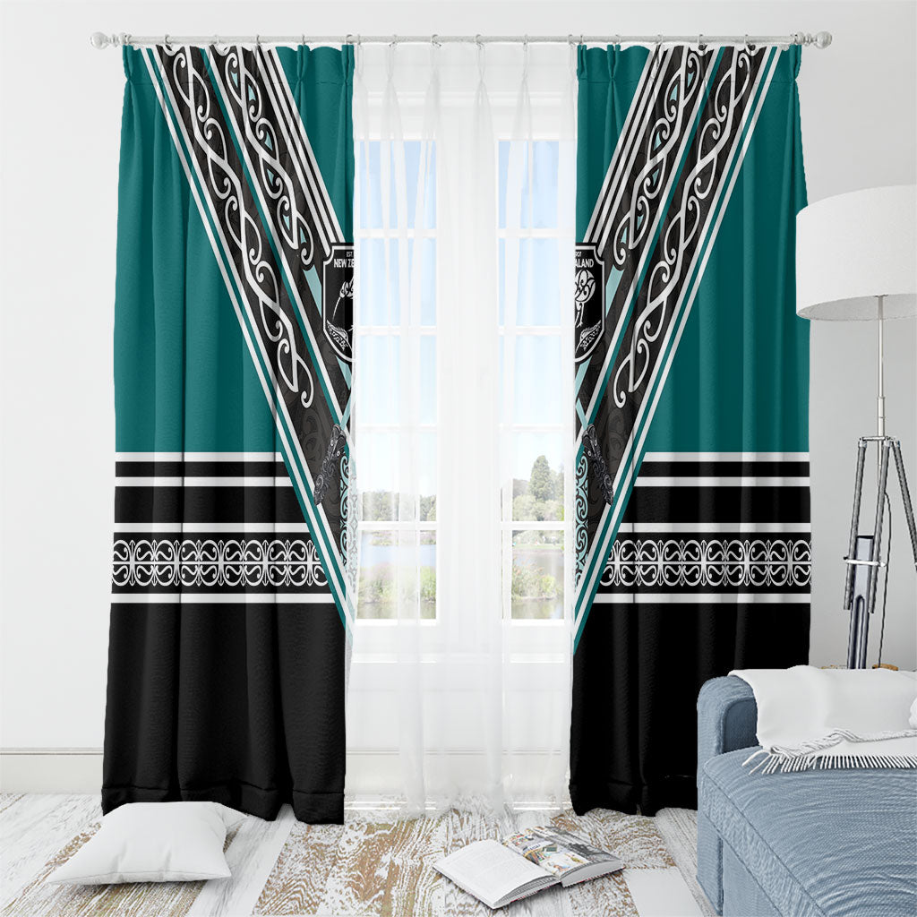 New Zealand Maori Rugby Window Curtain Aotearoa Koru Geometric - Oceanic Color