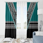 New Zealand Maori Rugby Window Curtain Aotearoa Koru Geometric - Oceanic Color