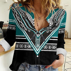 New Zealand Maori Rugby Custom Women Casual Shirt Aotearoa Koru Geometric - Oceanic Color