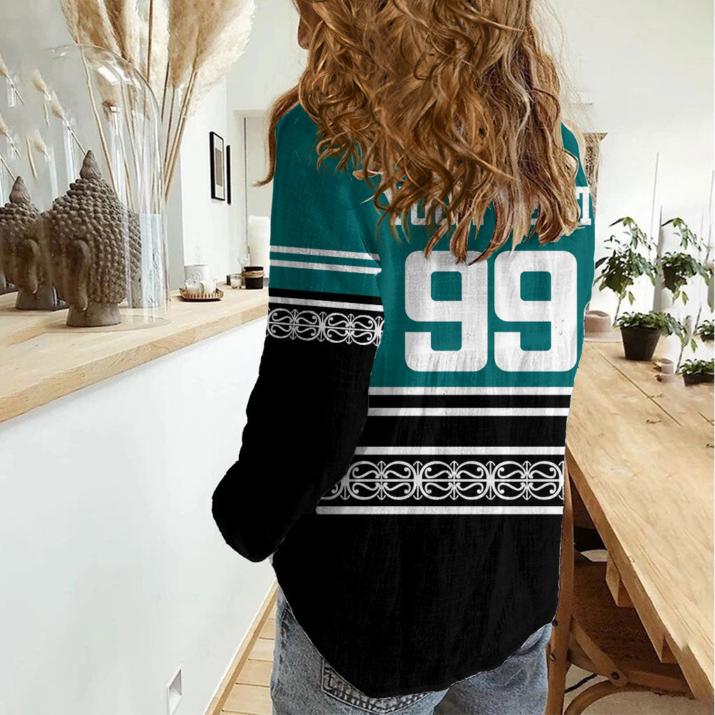 New Zealand Maori Rugby Custom Women Casual Shirt Aotearoa Koru Geometric - Oceanic Color