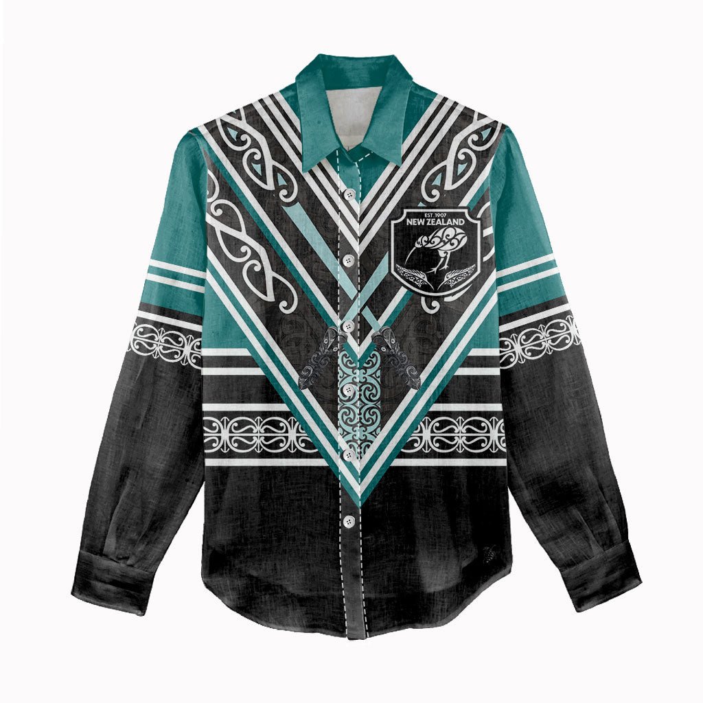 New Zealand Maori Rugby Custom Women Casual Shirt Aotearoa Koru Geometric - Oceanic Color