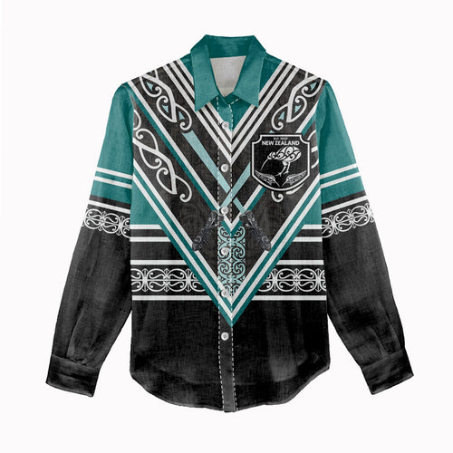 New Zealand Maori Rugby Custom Women Casual Shirt Aotearoa Koru Geometric - Oceanic Color