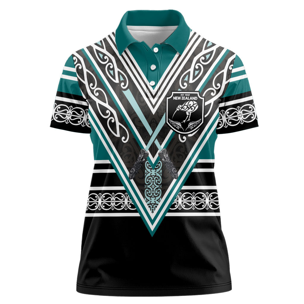 New Zealand Maori Rugby Custom Women Polo Shirt Aotearoa Koru Geometric - Oceanic Color